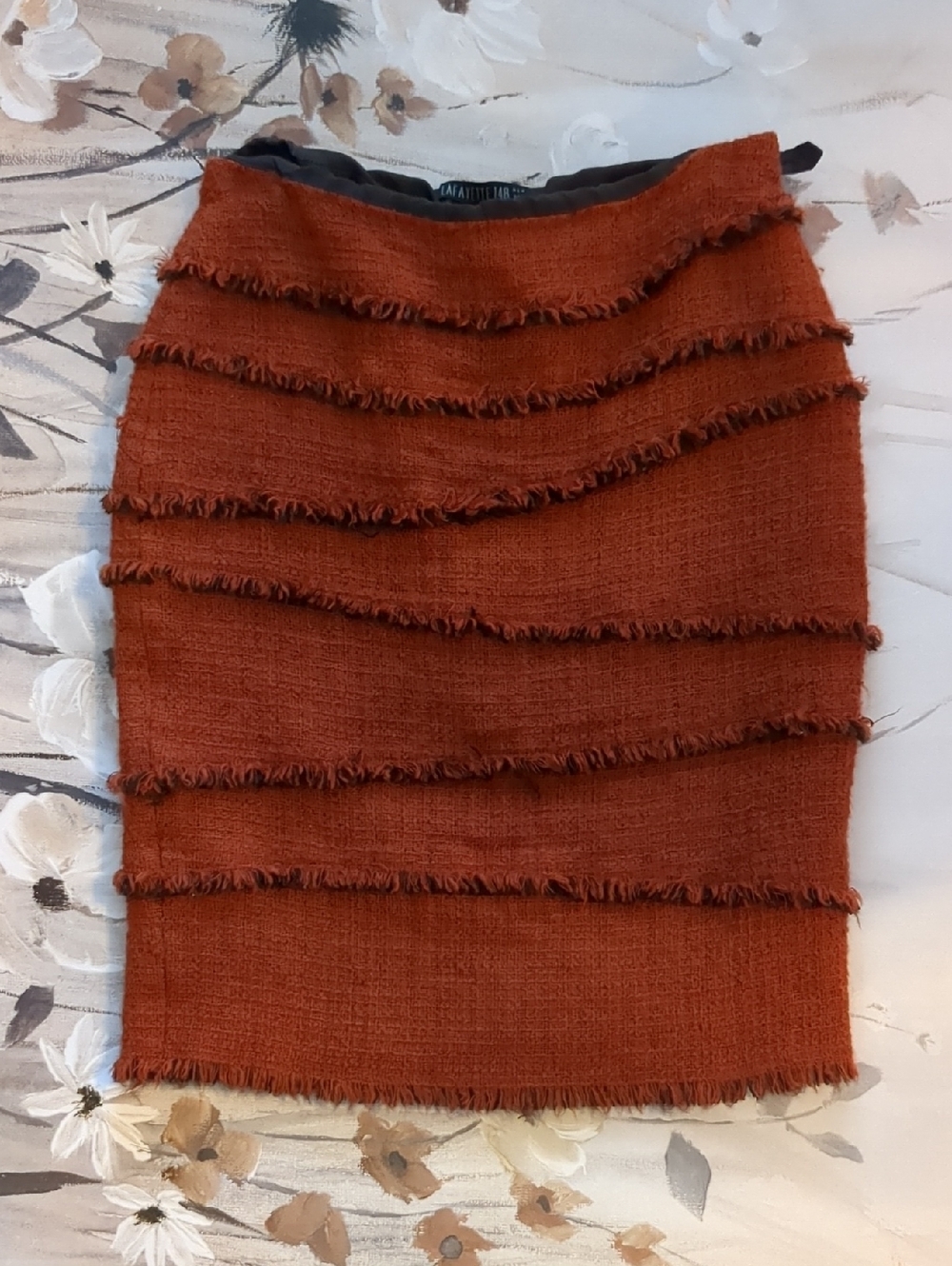 Lafayette 148 New York Rust Fringe Pencil Skirt